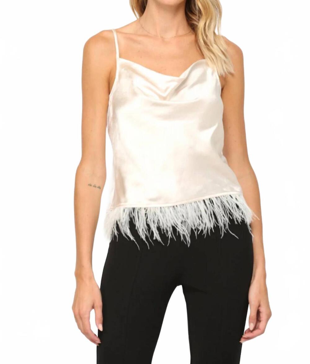 NEW FATE BY LFD leah feather trimmed cowl neck cami in champagne
